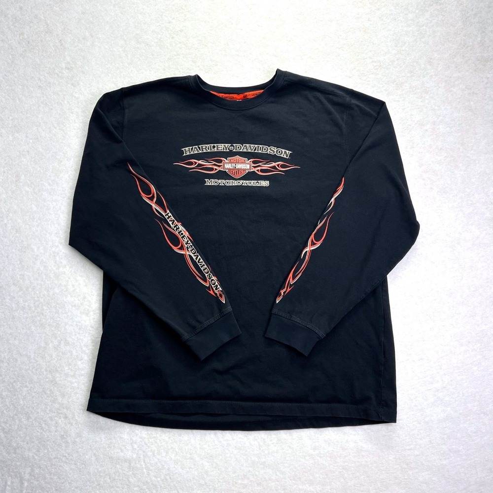 Harley-Davidson Long Sleeve Shirt Mens 2XL Black Tribal Flame Graphic Biker Tee